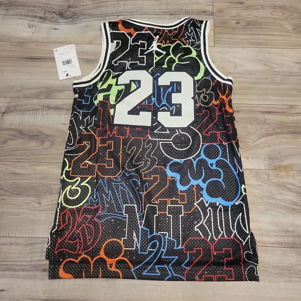 Michael Jordan #23 Jersey Boys Small Stitched‎ Black AOP Graphic Logo NEW